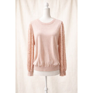 Rio & Rian XL Blush Pink Textured Sleeve Sweater Romantic Feminine Soft Chic